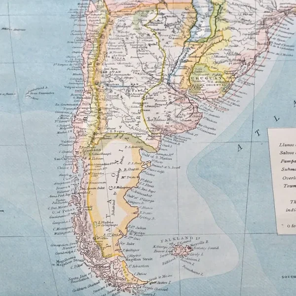 1880s Antique Victorian Atlas Large Map of South America Mason&Payne ~ 47cmx34cm