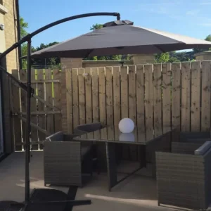 Cube Table & Seats with cushions & 2.5 metre Parasol & extras