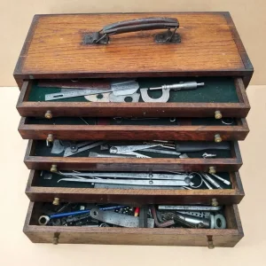 Antique Engineers Tool Chest Drawers + Tools. Oak - Image 2