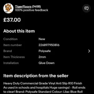 Lilac safety vinyl flooring 1.5m x 2 m brand new - Image 2