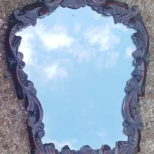 Antique Rococo Wall Mirror – Hand Carved Solid Mahogany – 19th Century – Original Glass