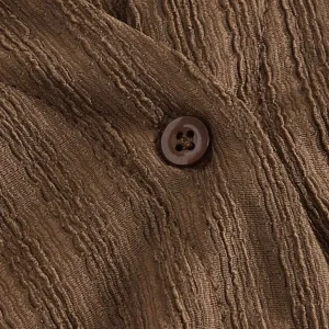 Women's Spring Autumn Solid Color Turndown Collar Flare Sleeve Single Breasted Casual Blouse - Image 3