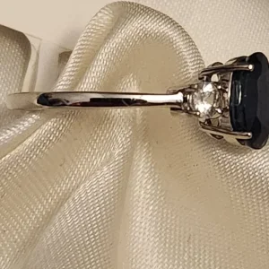 Kanchanaburi Blue Sapphire Natural Cambodian Zircon Ring Size O WHITE GOLD 9CT - Image 3