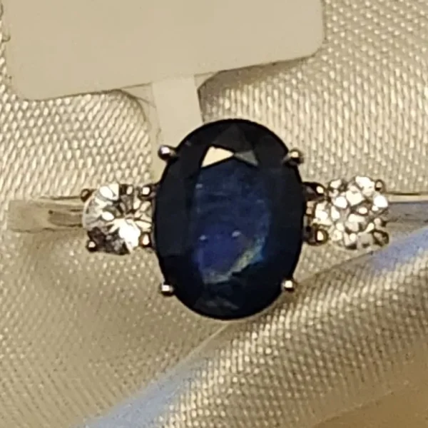 Kanchanaburi Blue Sapphire Natural Cambodian Zircon Ring Size O WHITE GOLD 9CT