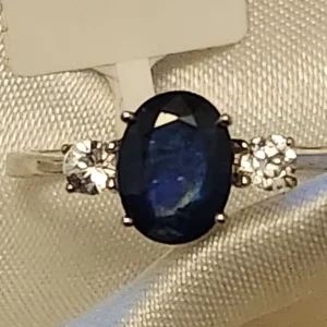 Kanchanaburi Blue Sapphire Natural Cambodian Zircon Ring Size O WHITE GOLD 9CT