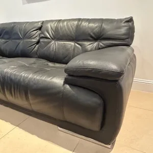 Black Leather Sofa, 2x available - Image 2
