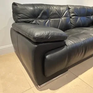 Black Leather Sofa, 2x available - Image 3