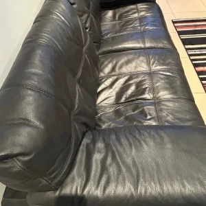 Black Leather Sofa, 2x available - Image 4