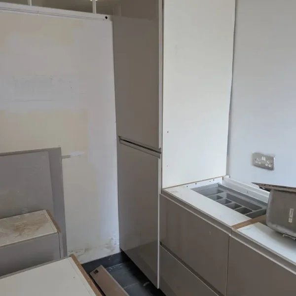 Kitchen units and fridge