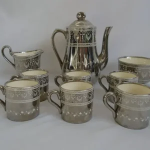 Antique Minton Coffee Pot Sugar Milk Demitasse Can 6x Cup Set Mirror No 1765