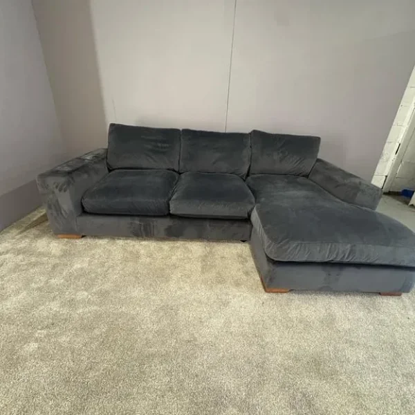 Grey right hand French velvet chaise sofa DELIVERY AVAILABLE