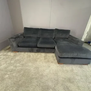 Grey right hand French velvet chaise sofa DELIVERY AVAILABLE