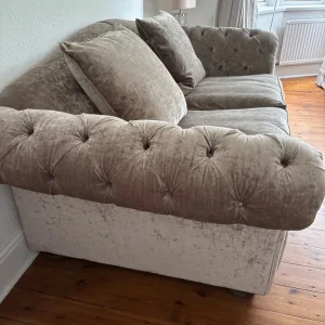 DFS Large Grey Velvet Sofa - Image 4