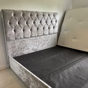 Grey velvet double sleigh bed - Image 3