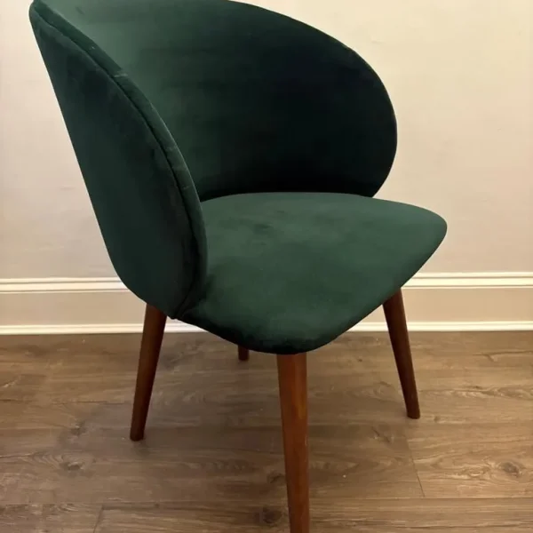 4 Green velvet bucket dining chairs