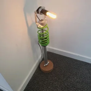 VW Polo Rear Coil Over Fitted With Vintage Lamp Mounted On A Mahogany Base Floor Lamp - Image 2