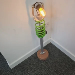 VW Polo Rear Coil Over Fitted With Vintage Lamp Mounted On A Mahogany Base Floor Lamp - Image 4