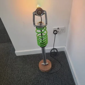 VW Polo Rear Coil Over Fitted With Vintage Lamp Mounted On A Mahogany Base Floor Lamp - Image 5