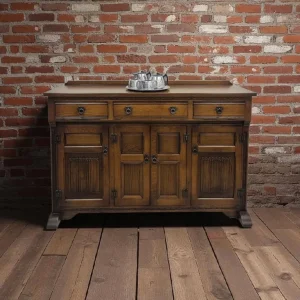 Vintage Old Charm Wood Bros Modern Sideboard / Tudor Brown Oak