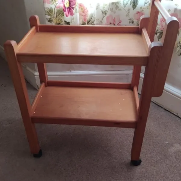 solid wooden trolley on wheels