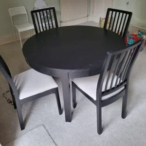 Ikea Black Round Bjursta Extending Table & 4 Ekedalen Chairs FREE DELIVERY 025 - Image 2