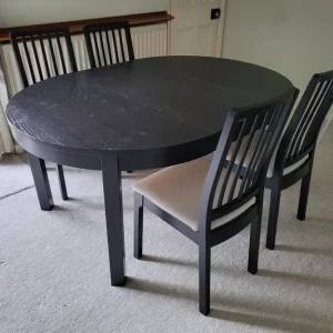 Ikea Black Round Bjursta Extending Table & 4 Ekedalen Chairs FREE DELIVERY 025 - Image 3