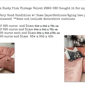 Stylish Dusty Pink Vintage Velvet Modular Sofa and Other Pieces - Image 2