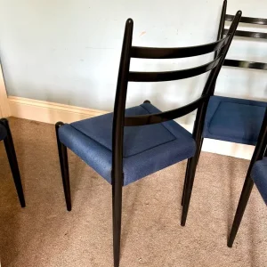 4 Vintage G Plan Black Teak Blue Base Dining Room Chairs D013 - Image 2