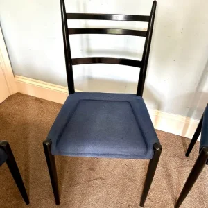 4 Vintage G Plan Black Teak Blue Base Dining Room Chairs D013 - Image 3