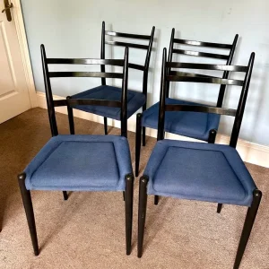 4 Vintage G Plan Black Teak Blue Base Dining Room Chairs D013