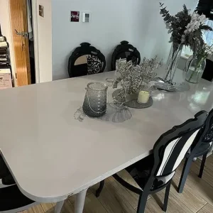 Wooden dining table and six chairs - Image 3