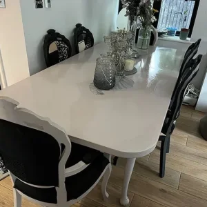Wooden dining table and six chairs - Image 4