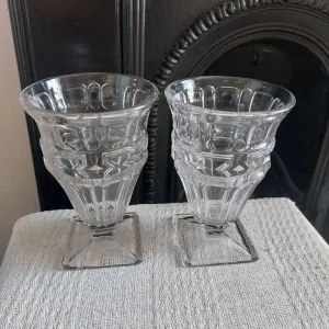 Two Vintage Art Deco Pressed Glass Vases