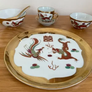 Chinese soup bowls, cups and tray