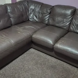 Brown leather corner sofa - Image 7