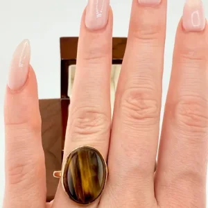 Vintage 9ct Gold Tiger’s Eye Cabochon Ring - Image 2