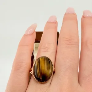 Vintage 9ct Gold Tiger’s Eye Cabochon Ring - Image 3