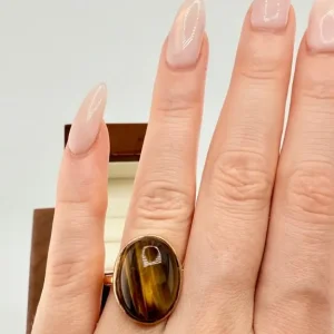Vintage 9ct Gold Tiger’s Eye Cabochon Ring - Image 4