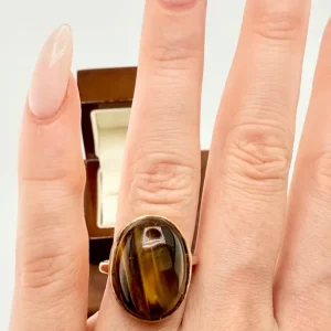 Vintage 9ct Gold Tiger’s Eye Cabochon Ring - Image 6