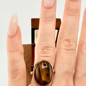 Vintage 9ct Gold Tiger’s Eye Cabochon Ring - Image 7