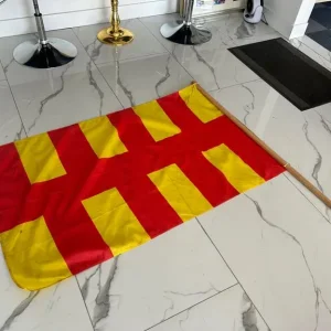 Northumberland County Flag – Bold Red & Gold Design on Wooden Pole - Image 3