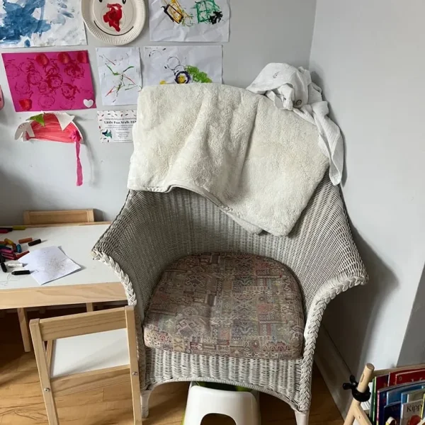 White rattan armchairs