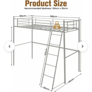 Silver metal loft bed / high sleeper bed - Image 2