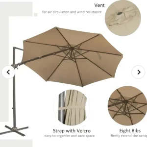 3m Beach Hanging Umbrella Parasol - Khaki - Image 6