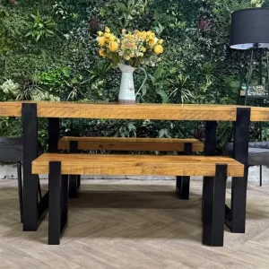 Rustic style kitchen table, 2 benches & 2 chairs/dining set - Image 2