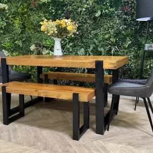 Rustic style kitchen table, 2 benches & 2 chairs/dining set - Image 3