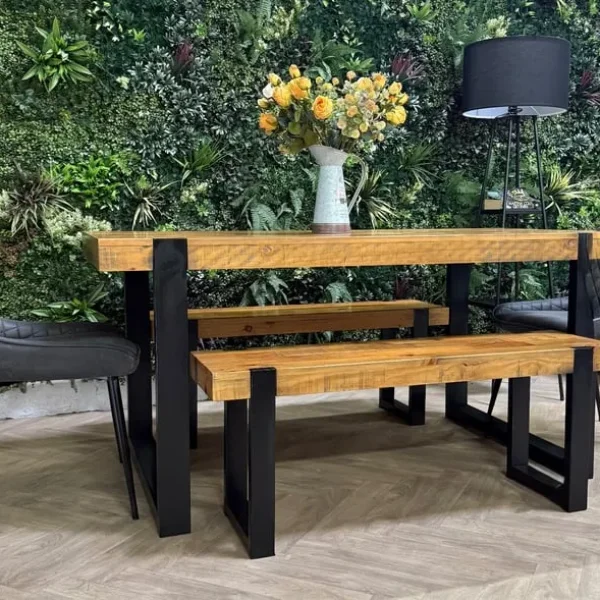 Rustic style kitchen table, 2 benches & 2 chairs/dining set