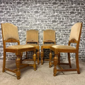 Set of 4 Antique Jacobean Revival Oak Dining Chairs by Scovell & Co - Image 3