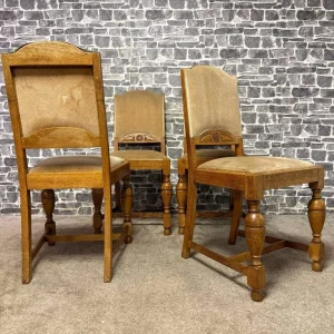 Set of 4 Antique Jacobean Revival Oak Dining Chairs by Scovell & Co - Image 4