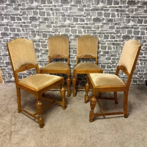 Set of 4 Antique Jacobean Revival Oak Dining Chairs by Scovell & Co - Image 5